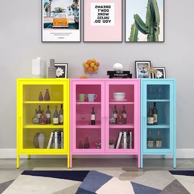 قفسه کتاب رنگارنگ کابینت نگهداری گوشه دفتر خانه با درهای دوتایی